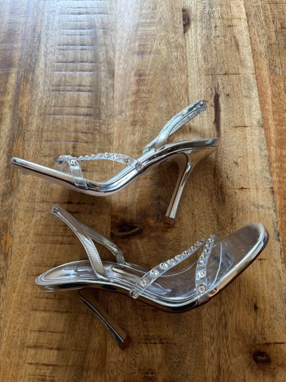 LARROUDE Annie heeled Sandals Silver Specchio Swarovski Crystals HEEL size 5 NEW